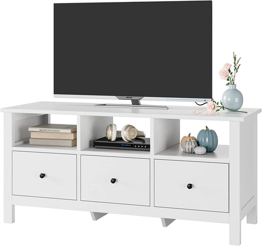 TV Stand Cabinet Floor TV Console with 3 Drawers for 43 Inch TV Unit White Bench Storage