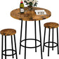 3Pcs Pub Dining Set Industrial Counter Height Dining Sets with 2 Stools, Round Bar Table Chairs Set