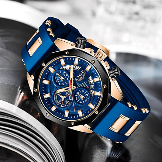 LIGE Men's Watches Fashion Sports Waterproof Chronograph Analogue Quartz