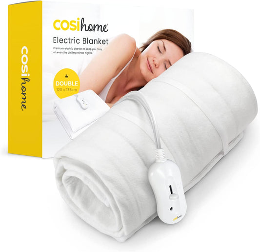 Premium Comfort Double Electric Blanket - Control with 3 Heat Settings, Polyester, White