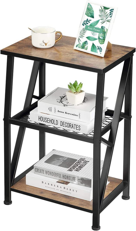 Set of 2 3 Tier Sofa Side Table Industrial Nightstand End Table with Storage Shelf, X Shape