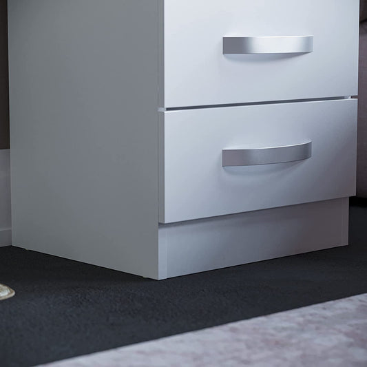 High Gloss 3 Drawer Bedside Cabinet, White, 56 x 40 x 36 cm