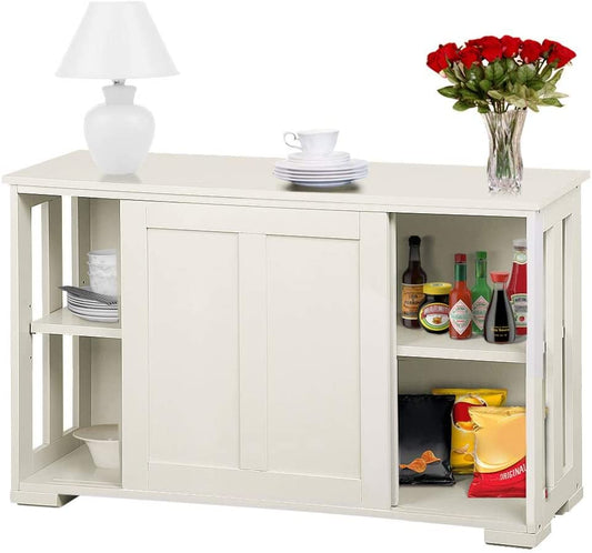 NEW Wooden Kitchen Storage Cabinet with Sliding Door & Adjustable Shelf, Stackable Buffet