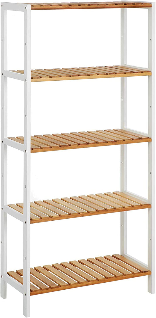 NEW!  5-Tier Bathroom Storage Shelves, Bamboo Kitchen Shelf with 9 Adjustable Heights