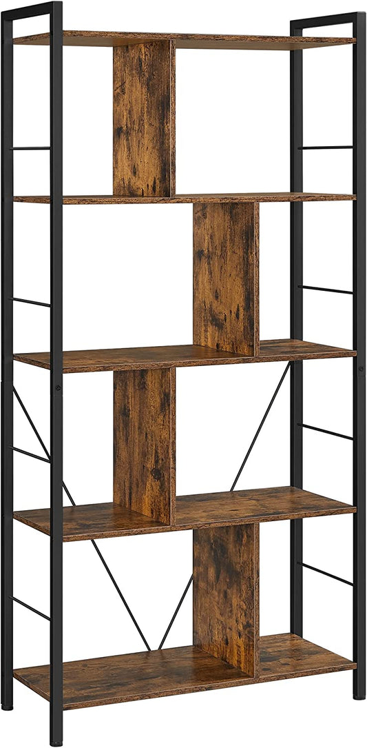 Bookshelf, Living Room Bookcase, Large 4-Tier Storage Shelf, for Office Study, Rustic Brown