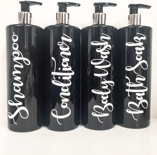 4 Pcs Print Maniacs Mrs Hinch Inspired Black Personalised Pump Bottles Bathroom Kitchen Set