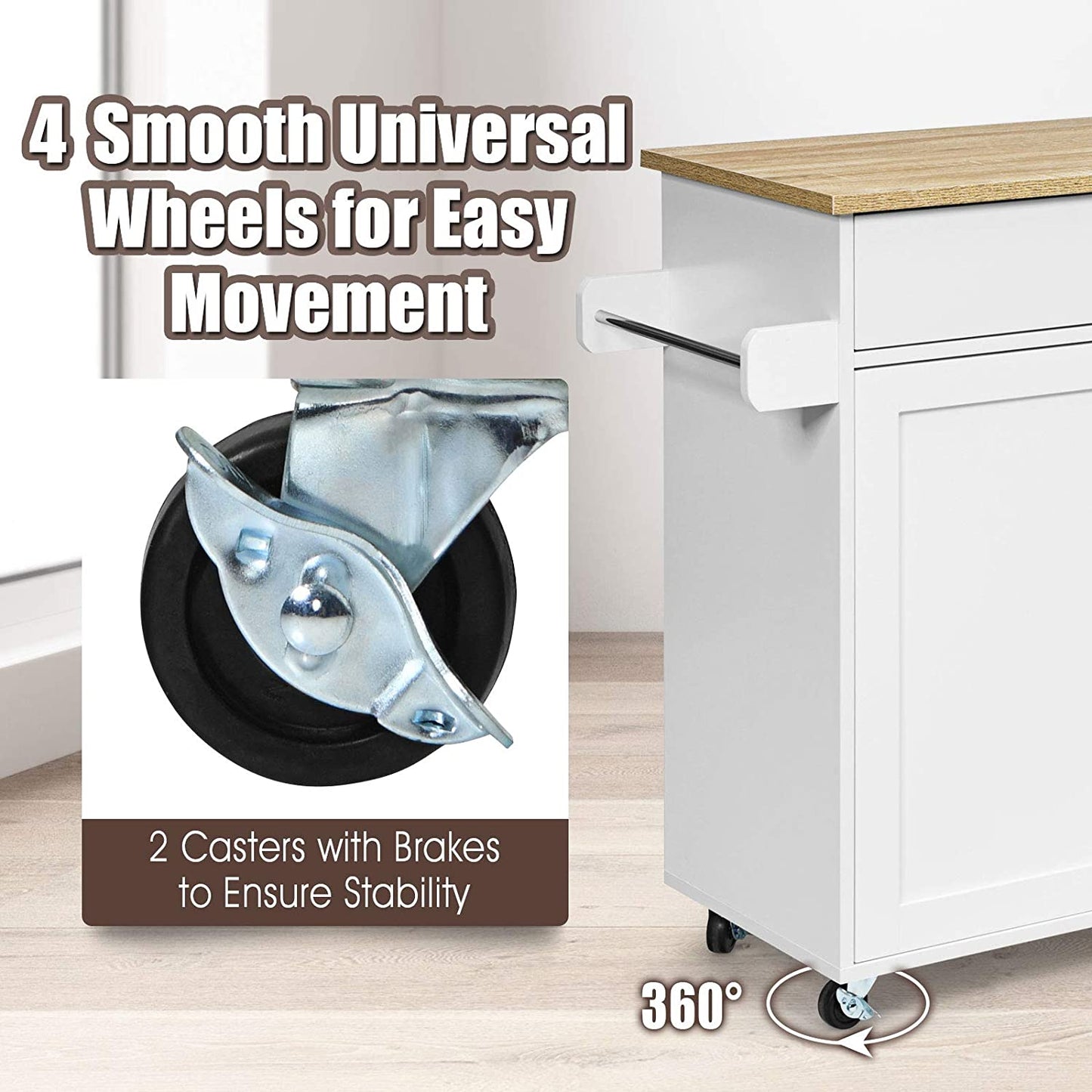 💥FREE SHIPPING💥 Rolling Kitchen Island w/ Adjustable Shelf & Large Drawer Cupboard Cabinet Cart