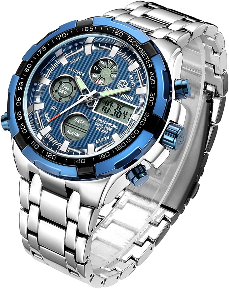 SALE! Mens Watch Stainless Steel Heavy Sport Chronograph Waterproof Watch FREE SHIPPING