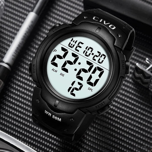 Men's Digital Sports Watch Big Numbers 50M Waterproof Large Face LED Wrist Watch