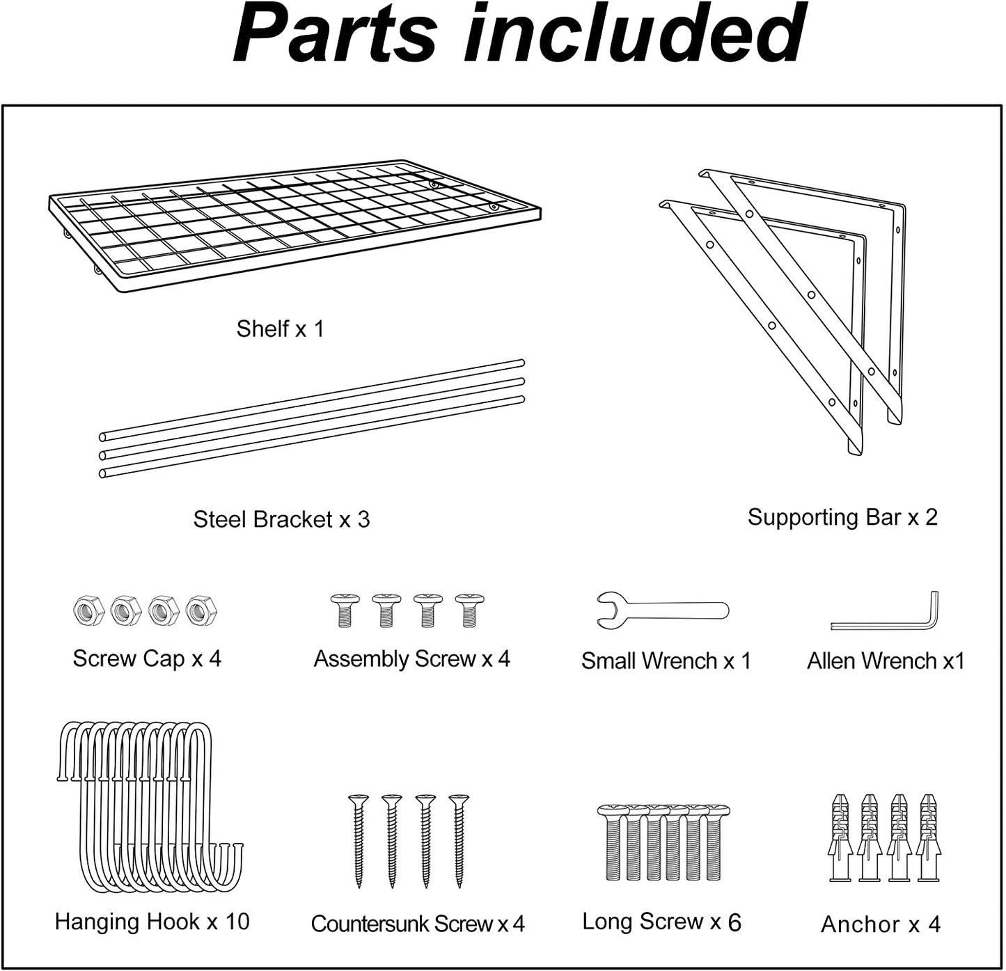 Pot Pan Rack Wall Mounted  for Kitchen Hanging with 10 Hooks, Stainless Steel, Matte Black