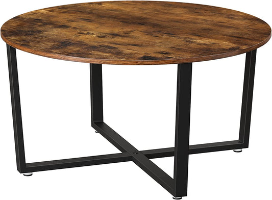 VASAGLE Round Coffee Table, Industrial Style Cocktail Table, Durable Metal Frame, Easy To Assemble, for Living Room, Bedroom, Rustic Brown and Black LCT88X