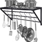 Pot Pan Rack Wall Mounted  for Kitchen Hanging with 10 Hooks, Stainless Steel, Matte Black