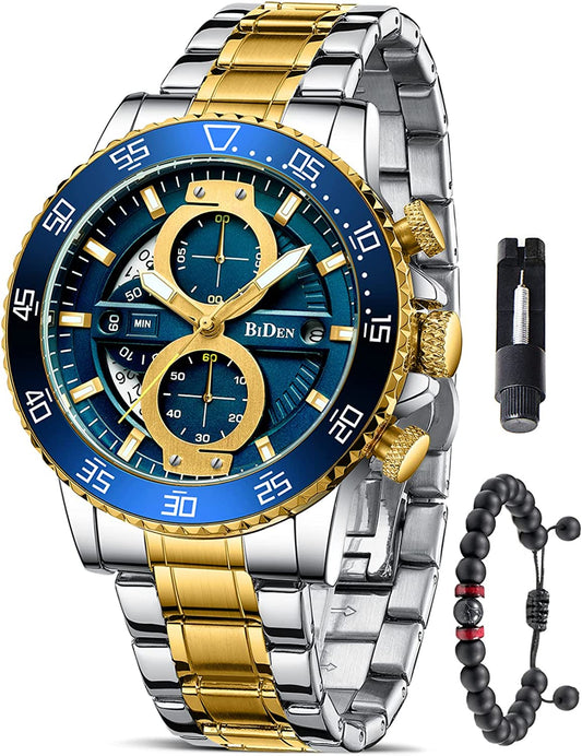 NEW Mens Watch Chronograph Stainless Steel Waterproof Watch FREE SHIPPING