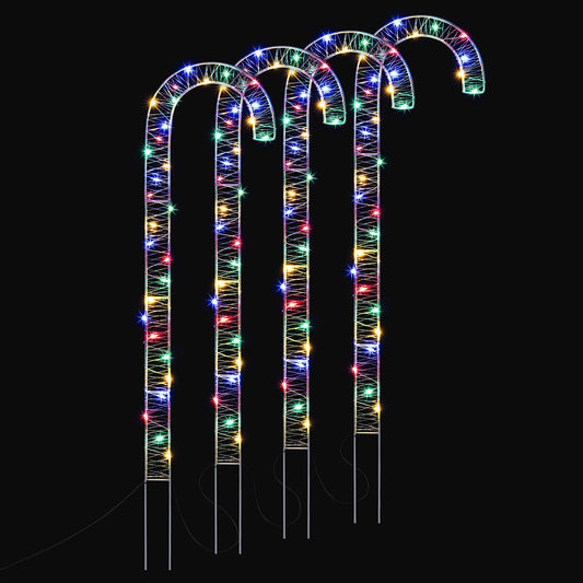 4 Set Candy Cane Path Lights Outdoor Micro LED Christmas Decoration 4 x 56cm (Multi-Colour)