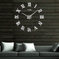 3D DIY Frameless Large Wall Clock Modern Roman Numerals 3D Mirror Sticker