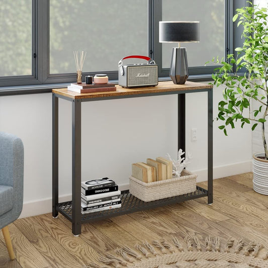 Console Table, Narrow Hallway Table with Metal Frame Storage Style Industrial, Rustic Brown