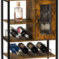 Wine Bar Cabinet Table with Wine Rack & Glass Holder, Industrial Wood Coffee Bar