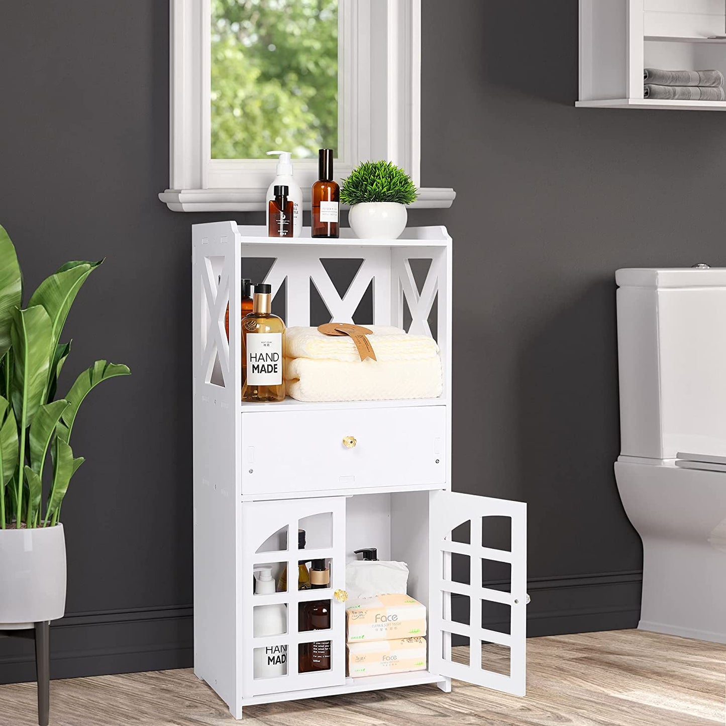 Bathroom Storage Cabinet Floor Cupboard, White