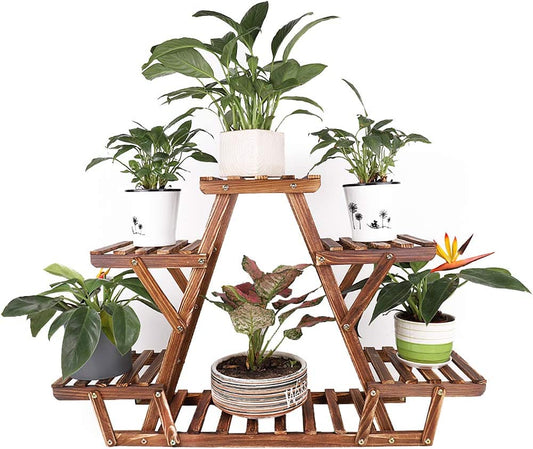 Wooden Plant Stands Indoor 6 Tiered Plant Shelf Triangular Plant Pot Stand Flower Rack