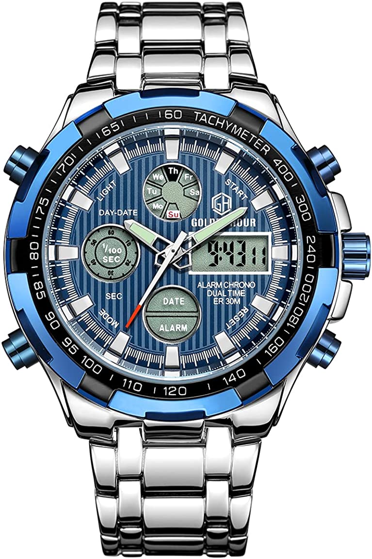 SALE! Mens Watch Stainless Steel Heavy Sport Chronograph Waterproof Watch FREE SHIPPING