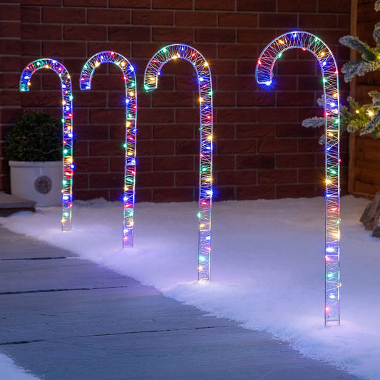 4 Set Candy Cane Path Lights Outdoor Micro LED Christmas Decoration 4 x 56cm (Multi-Colour)