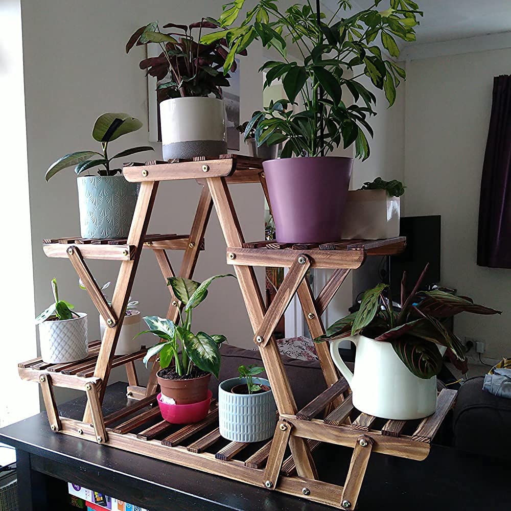 Wooden Plant Stands Indoor 6 Tiered Plant Shelf Triangular Plant Pot Stand Flower Rack