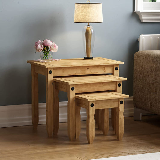 Set of 3 Movian Corona Nest Of Tables, Solid Pine Wood