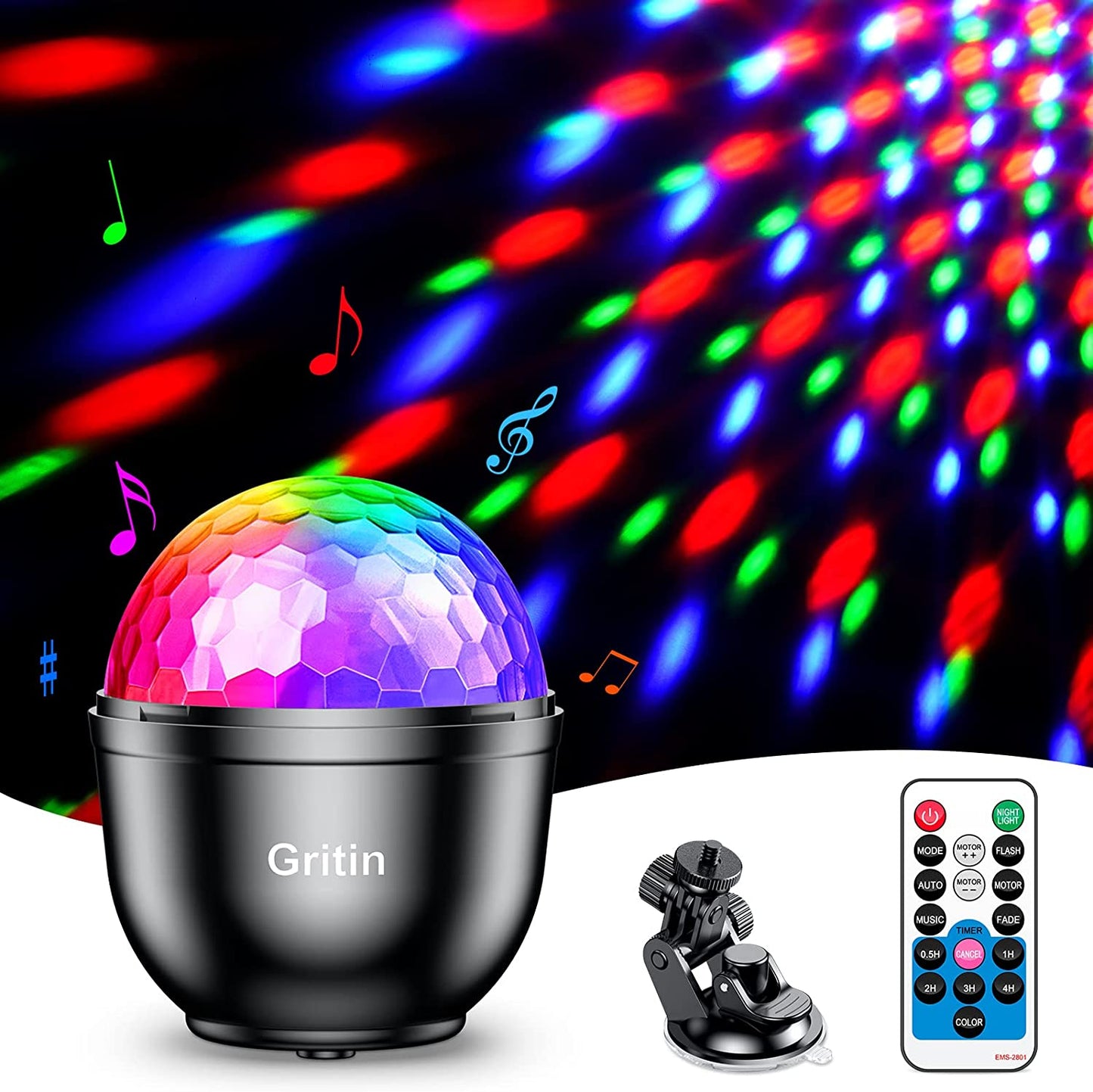 Disco Lights, Gritin 360°Rotation Music Activated Disco Ball