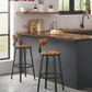 Set of 2 Tall Bar Stools Chairs with Backrest, Steel Frame Rustic Brown 73cm