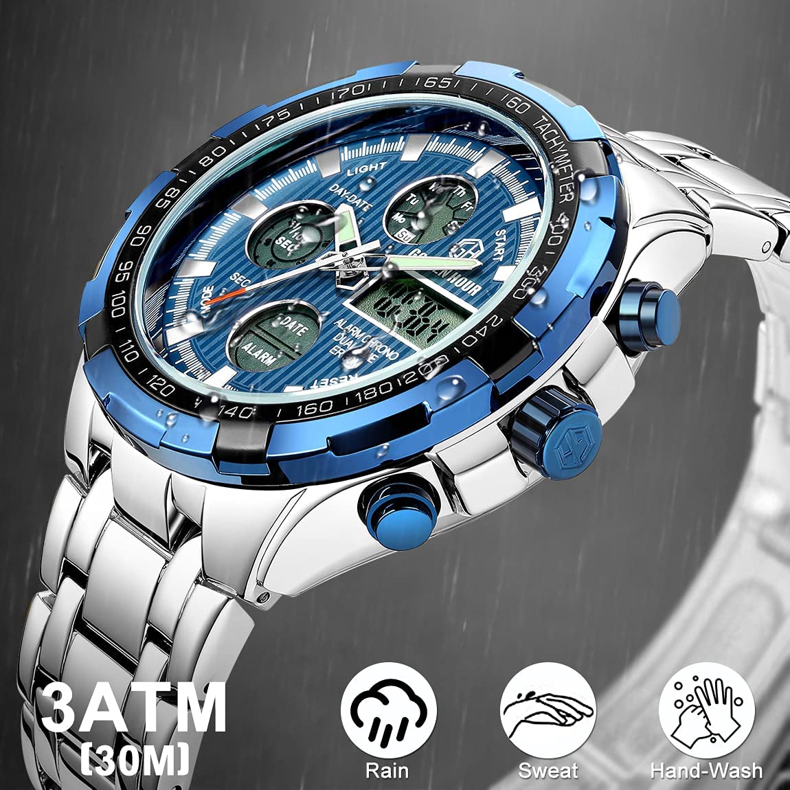 SALE! Mens Watch Stainless Steel Heavy Sport Chronograph Waterproof Watch FREE SHIPPING