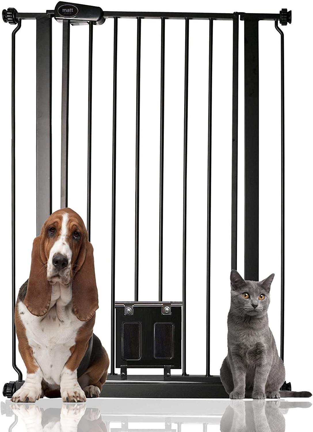 Pet Gate with Lockable Cat Flap Pressure Fitted to 75cm - 148.7cm Stair