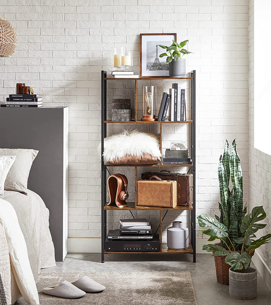 Bookshelf, Living Room Bookcase, Large 4-Tier Storage Shelf, for Office Study, Rustic Brown