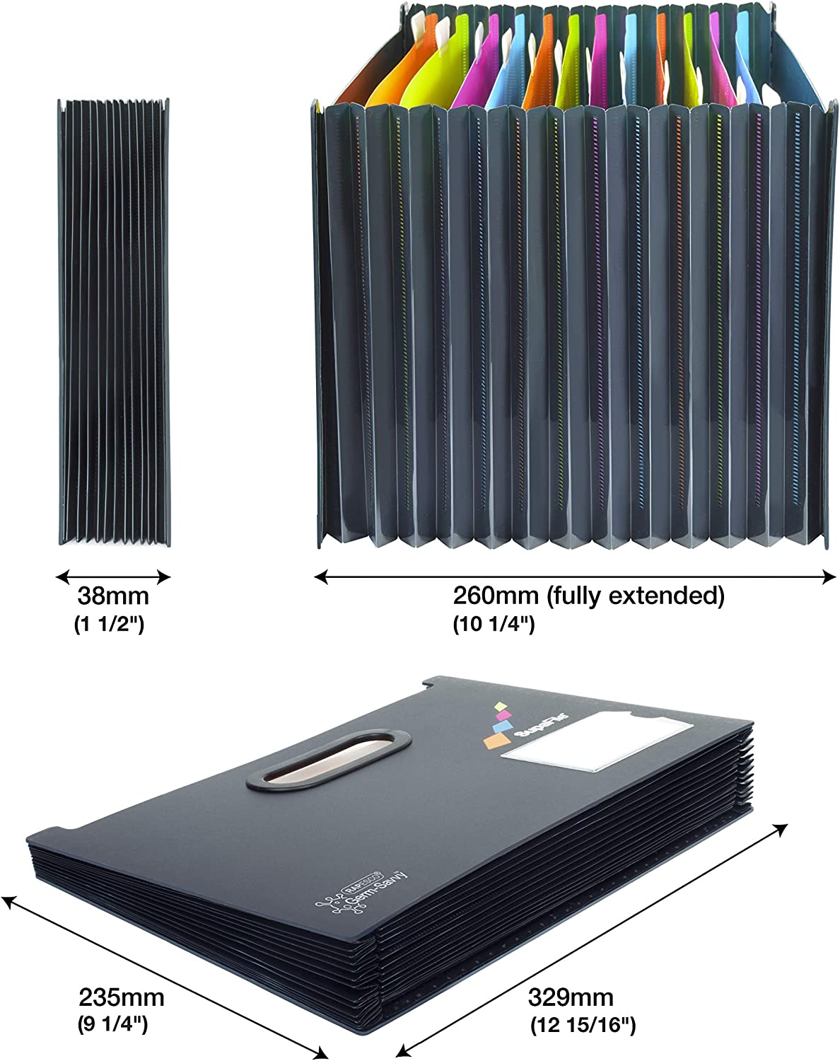 Antibacterial SupaFile  A4 13-Part Landscape Desktop Expanding File w/ Multi-Colored Dividers