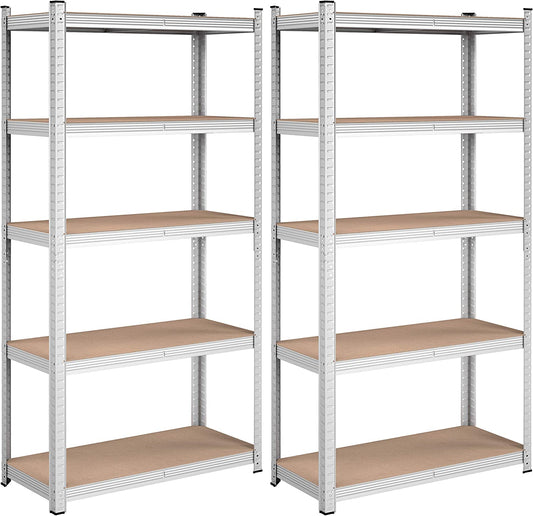 NEW! Set of 2 5-Tier Shelving Unit, Steel Shelving Unit for Storage Tool-Free Assembly