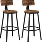 Set of 2 Tall Bar Stools Chairs with Backrest, Steel Frame Rustic Brown 73cm