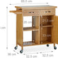 💥FREE SHIPPING💥 Wooden Kitchen Cart, Bamboo, 4 Wheels, Marble Tabletop, with Drawer, Natural