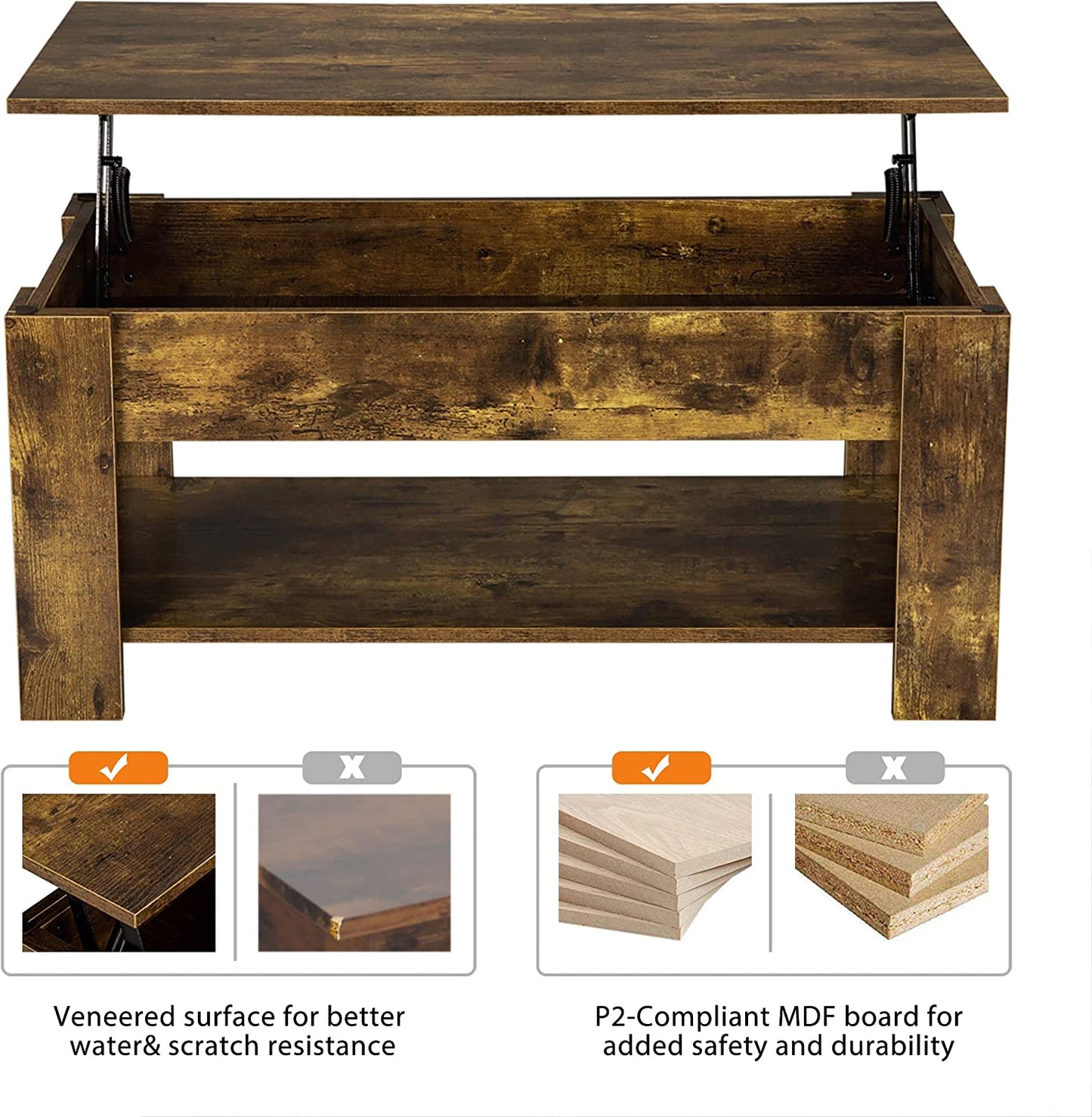 Lift Top Coffee Table, Wood Lifting Coffee Table Tea Table with Storage Shelf
