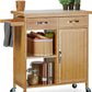 💥FREE SHIPPING💥 Wooden Kitchen Cart, Bamboo, 4 Wheels, Marble Tabletop, with Drawer, Natural