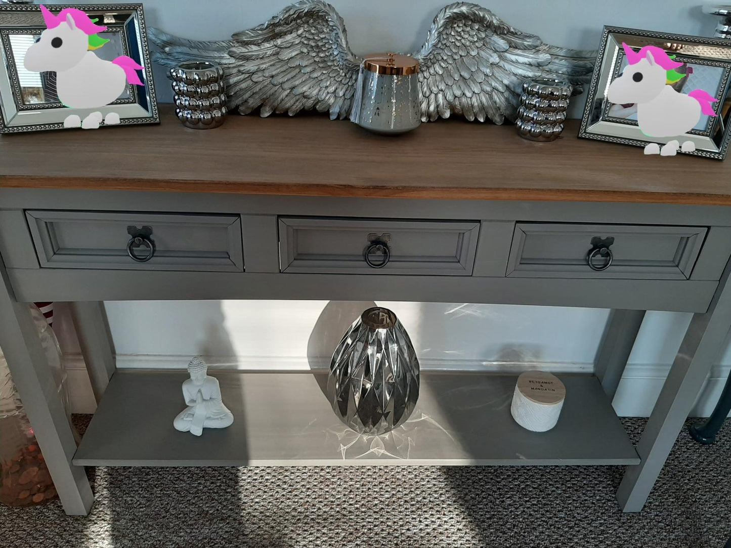 NEW! Console Table Modern Grey Wax 3 Drawer Console Table