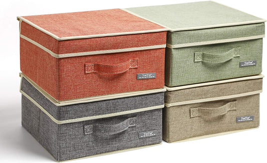 SALE! 4 Pack Fabric Storage Box with Lids Linen Foldable Storage Box with Lids