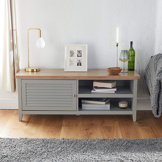 NEW TV Cabinet w/Ash Wood Top up to 50" Entertainment Unit w/Cupboard & 2 Open Storage Shelves