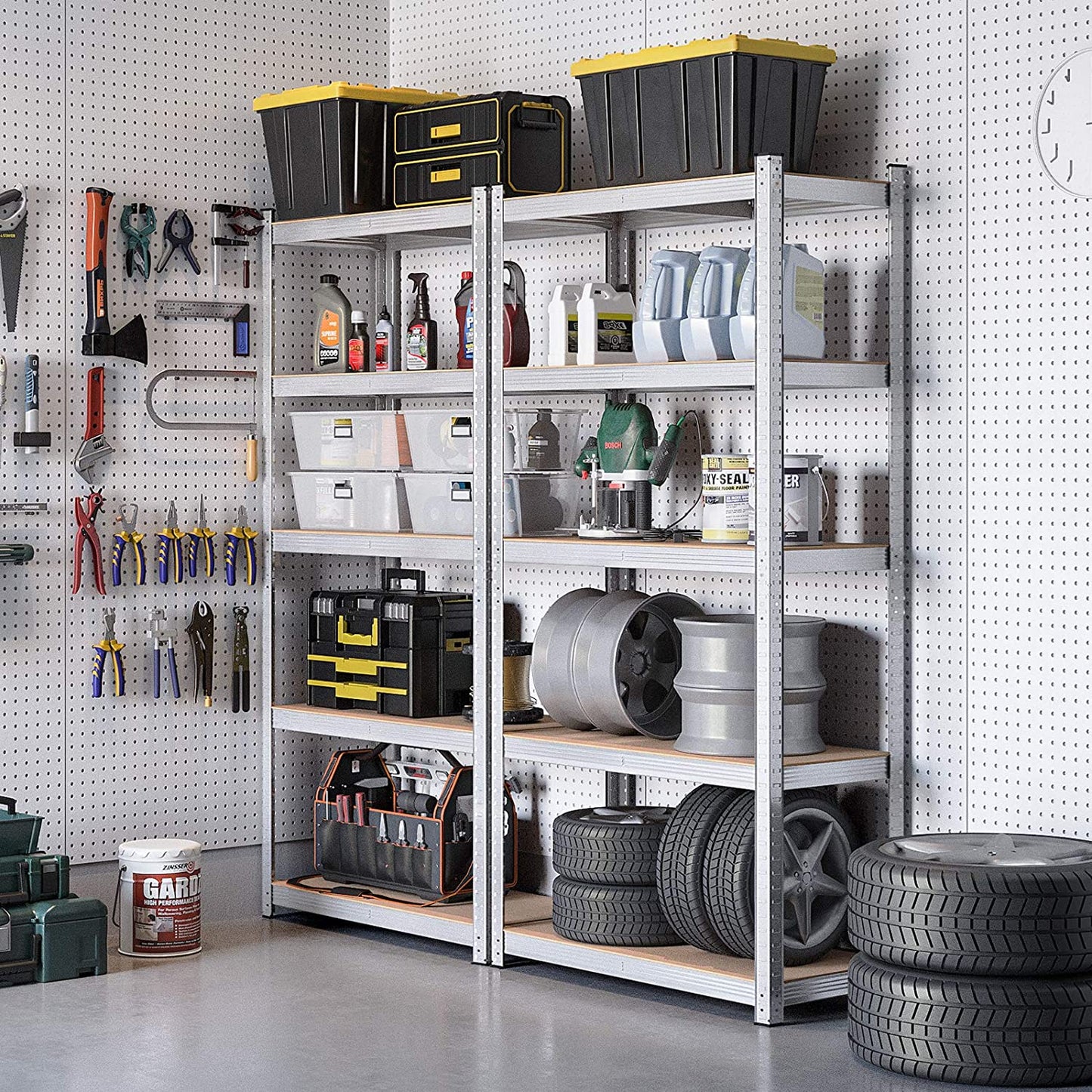 NEW! Set of 2 5-Tier Shelving Unit, Steel Shelving Unit for Storage Tool-Free Assembly