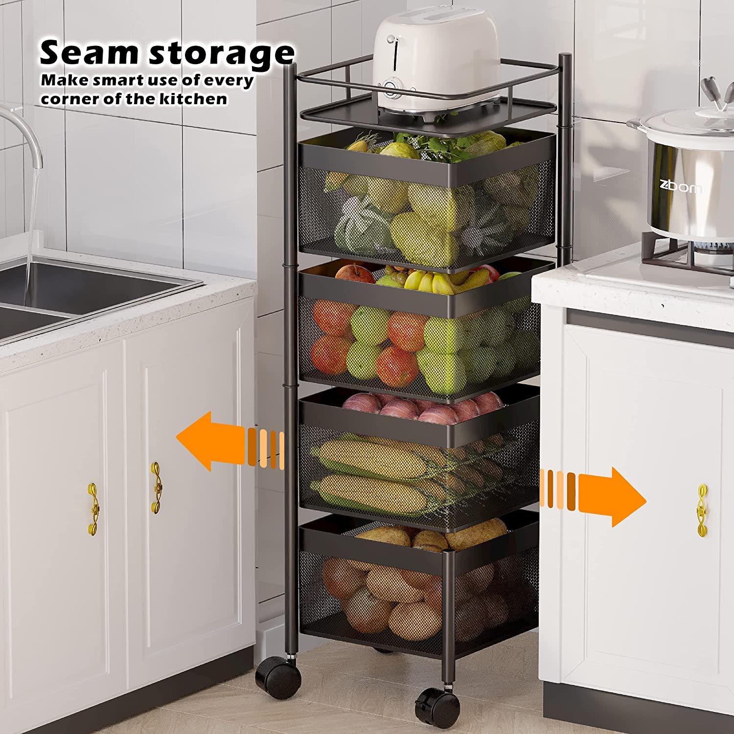 4-Layer Square Kitchen Shelf Multifunctional Storage Rack