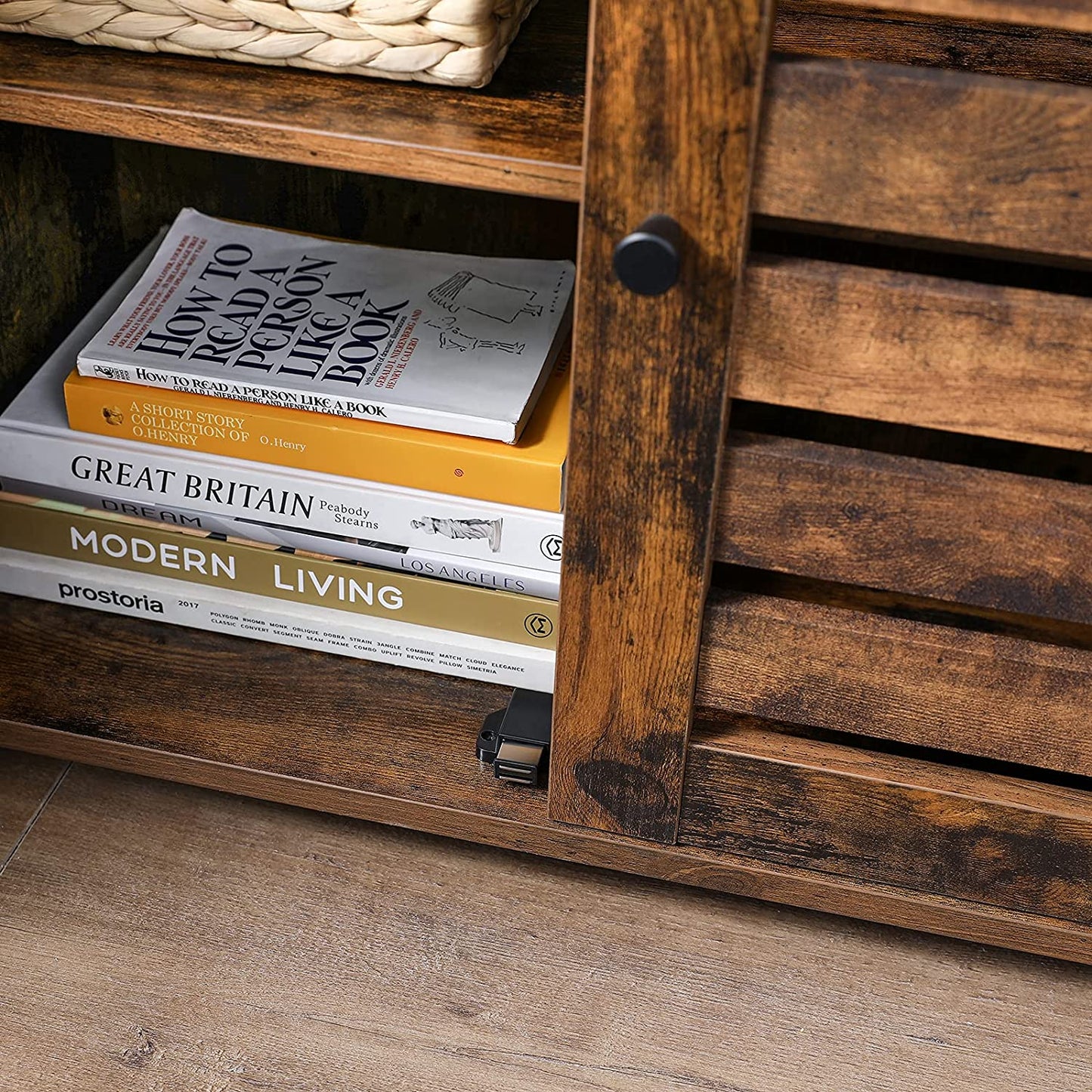 Bathroom Cabinet, Storage Cupboard Rustic Chic Style with Louvred Doors Adjustable Shelf