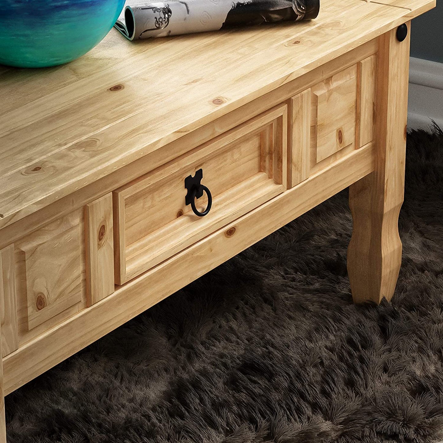 Corona Coffee Table With Drawer, Made from Distressed Waxed Pine, Solid Wood