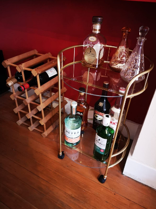 Stylish Gold Drinks Trolley Two Glass Shelves Eye Catching Gold With Castor