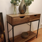 2 Drawer Console Table Black Metal Frame & Wooden Drawers and Shelf Furniture