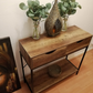 2 Drawer Console Table Black Metal Frame & Wooden Drawers and Shelf Furniture