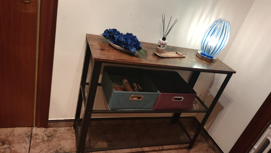 Industrial Console Table, Narrow Side Table, Rustic Brown Hallway Sofa Table with 2 Mesh Shelves