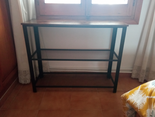 Industrial Console Table, Narrow Side Table, Rustic Brown Hallway Sofa Table with 2 Mesh Shelves